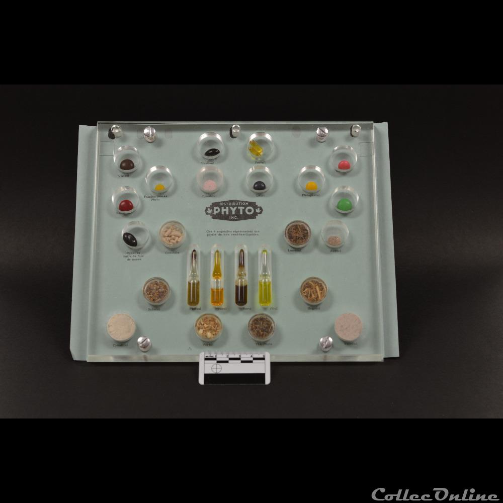 patrimoine religieux objet culte 59 plaque de presentation des differents medicaments produits par le laboratoire phyto