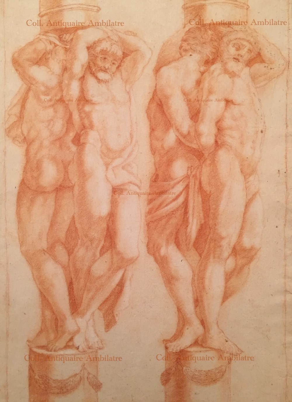 art antiquites peintures dessins paire de couples d atlantes en double face d apres ludovic carrache