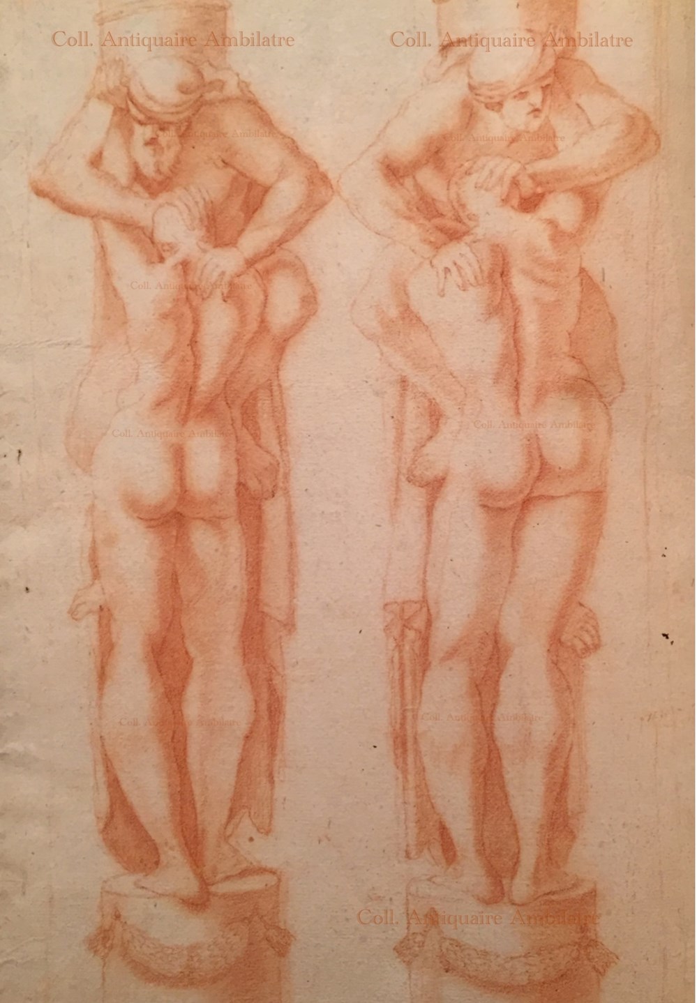 art antiquites peintures dessins paire de couples d atlantes en double face d apres ludovic carrache
