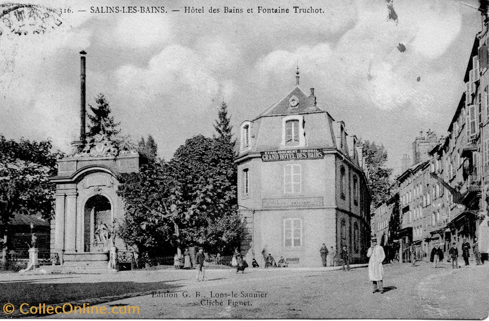 Salins les Bains (Hôtel des bains & Fontaine Truchot) cartes postales europe france salins les bains hotel des bains fontaine truchot
