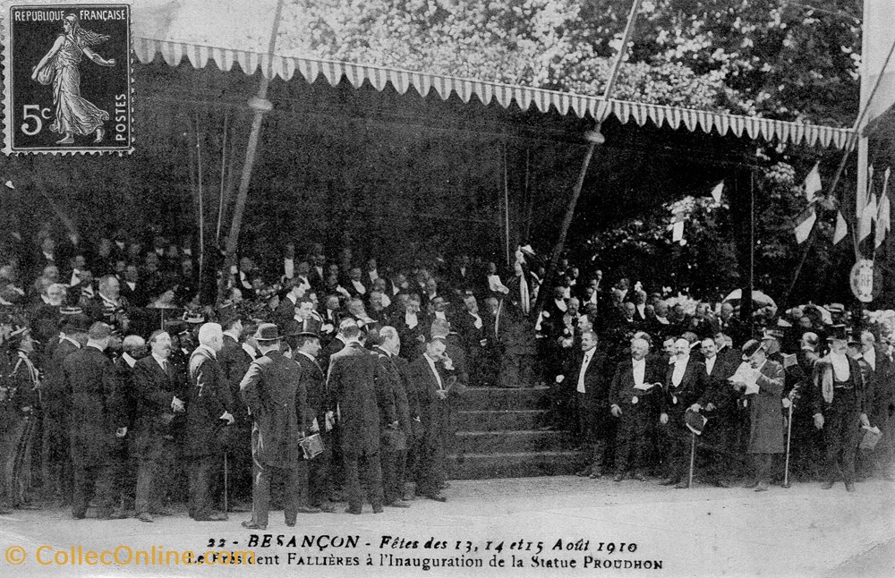 cartes postales europe france besancon fetes du 13 14 15 08 1910 le president fallieres a inauguration de la statue de proudon