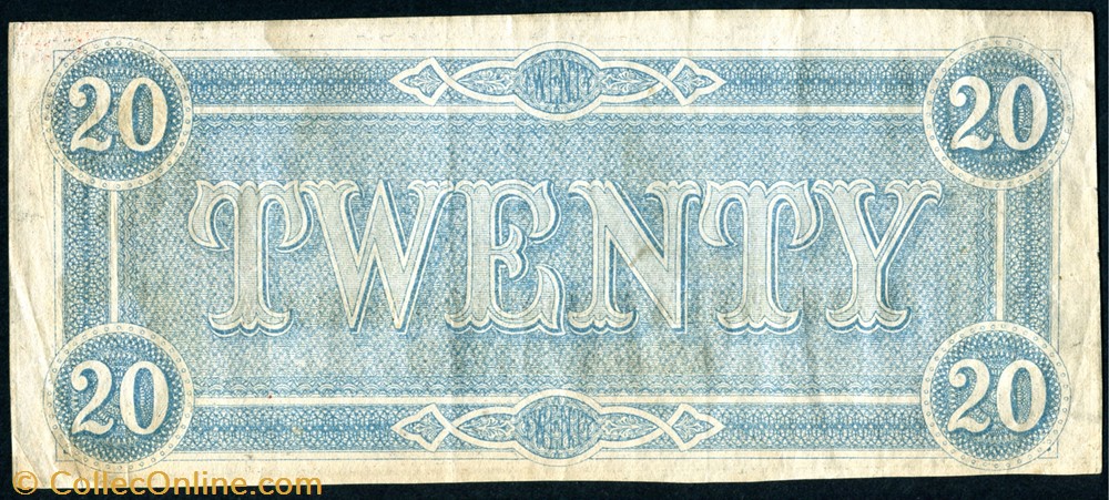T-67. 1864 $20 CSA banknote north america united state of t 67 1864 20 csa