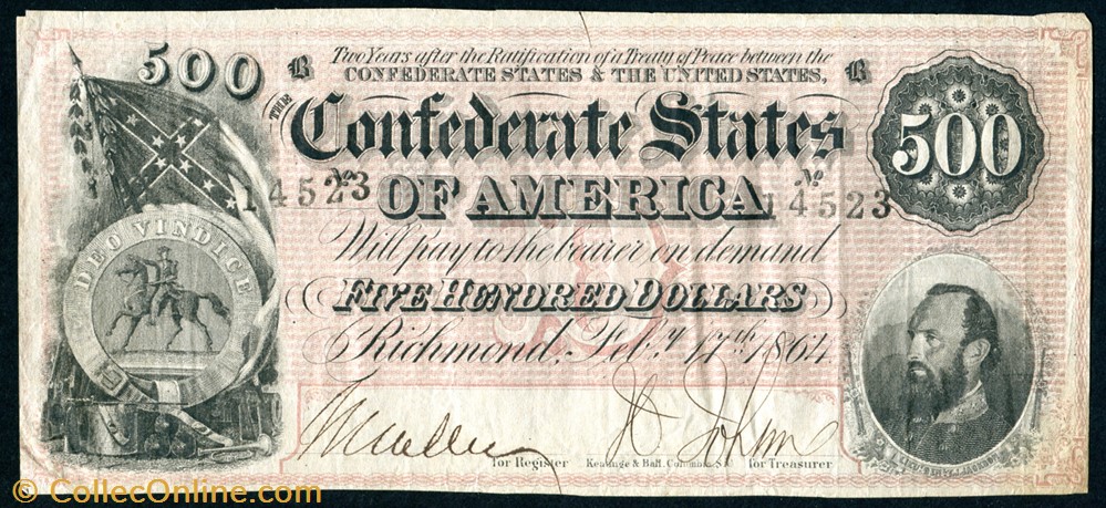 banknote north america united state of t 64 1864 500 csa