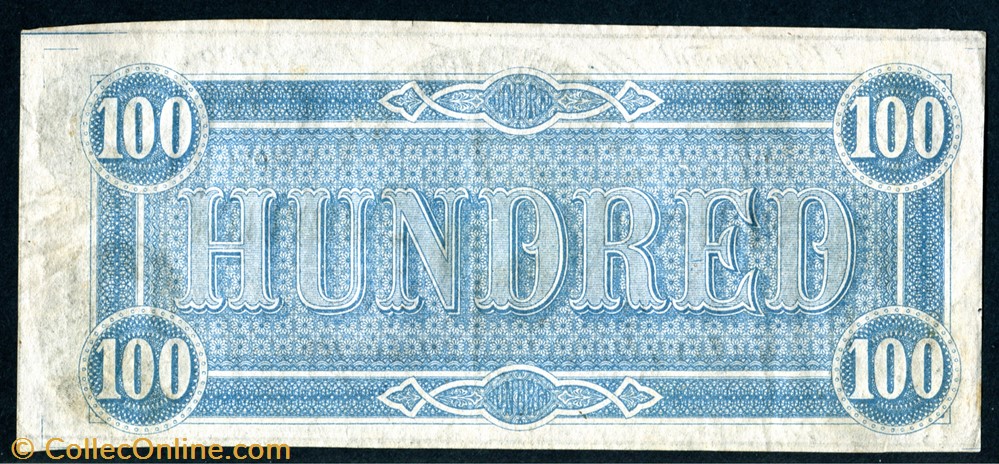 banknote north america united state of t 65 1864 100 csa