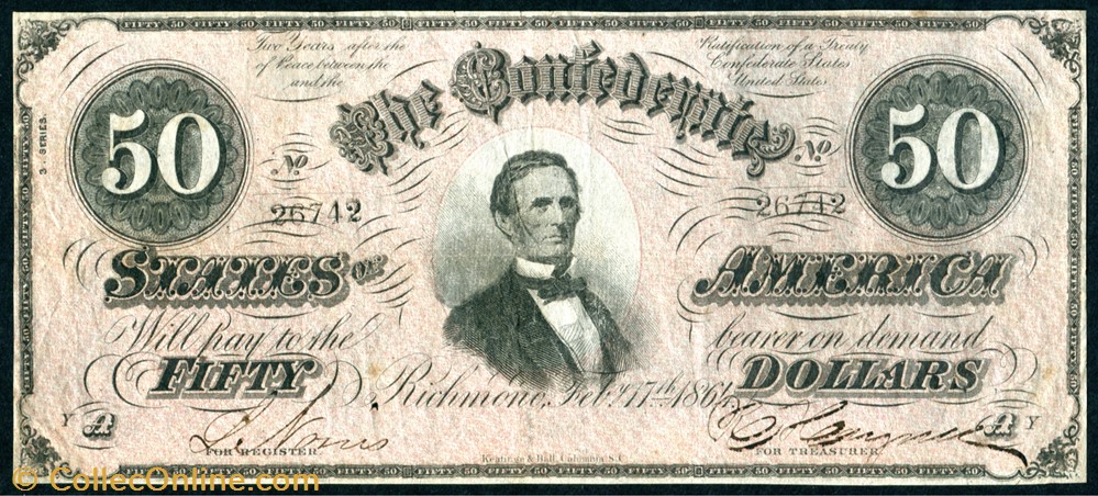 banknote north america united state of t 66 1864 50 csa