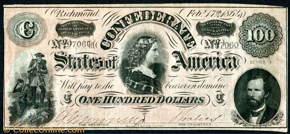 banknote north america united state of t 65 1864 100 csa