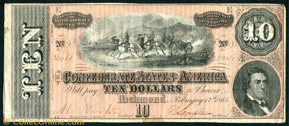banknote north america united state of t 68 1864 10 csa