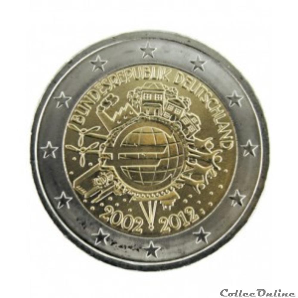 2 euros commémoratifs 2002/2012 monnaie allemagne 2 euros commemoratifs 2002 2012