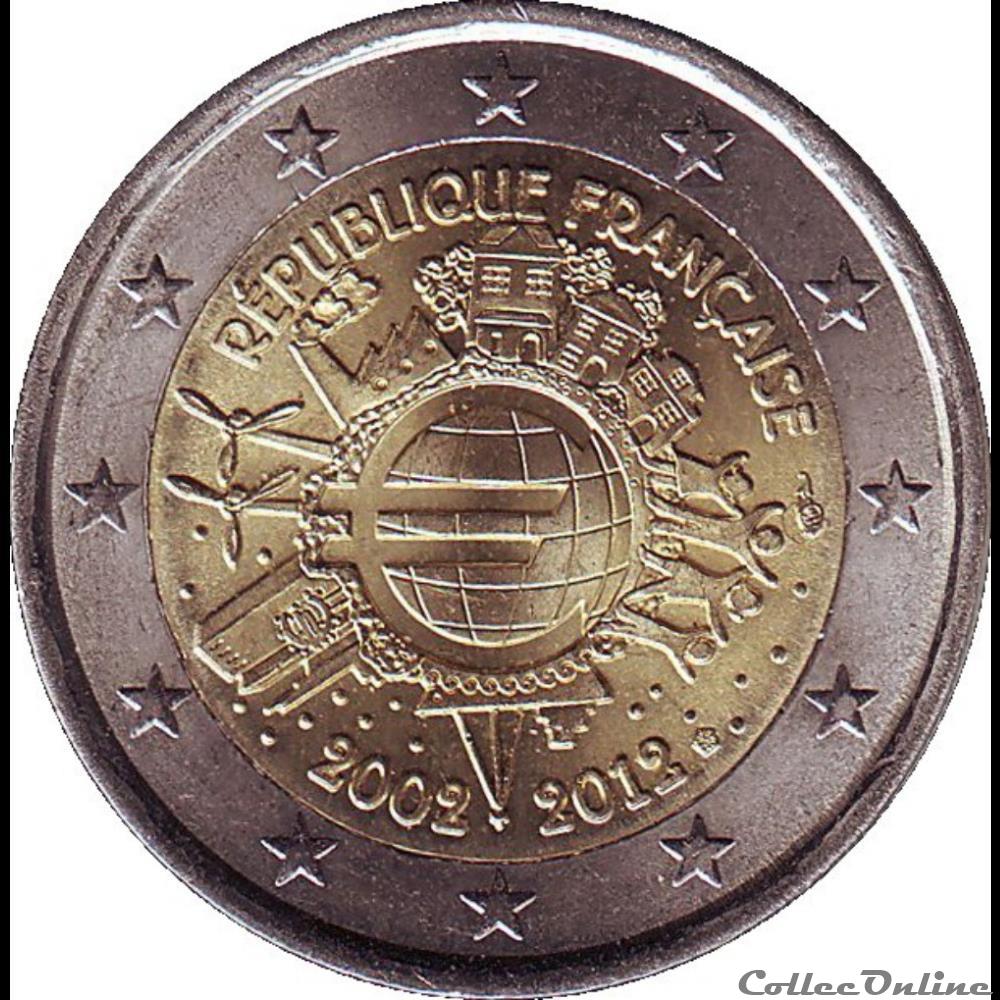 anniversaire de l'entrée de l'euro .2002-2012 monnaie france anniversaire de entree de euro 2002 2012
