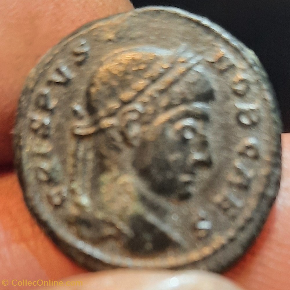 Crispus A/Tete lauree a d R/Legende dans couronne +320+321 D18.9 P3.42g RIC244 F C41 monnaies antiquite av jc ap romaines republicaines imperiales crispus a tete lauree a d r legende dans couronne 320 321 d18 9 p3 42g ric244 f c41