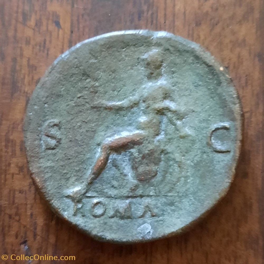 Neron A/Tete lauree a g R/Rome assise a g D32.5 P 23.53 RCV1961 C268 RIC517 monnaie antique av jc ap romaine republicaine imperiale neron a tete lauree a g r rome assise a g d32 5 p 23 53 rcv1961 c268 ric517