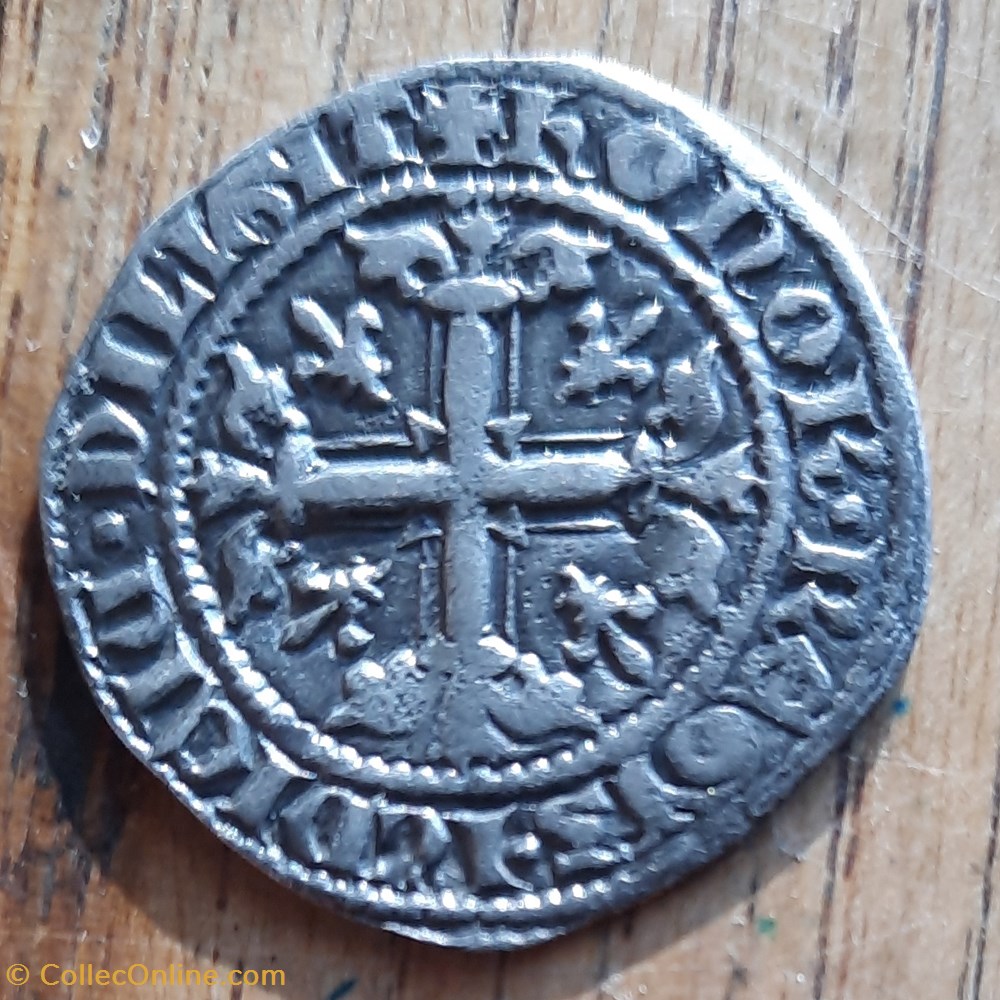 Robert Anjou Naples A/Roi assis R/Croix extremitees feuillues +1310+1340 D25.3 P3.76g bd830 monnaie france feodale robert anjou naples a roi assis r croix extremitees feuillues 1310 1340 d25 3 p3 76g bd830
