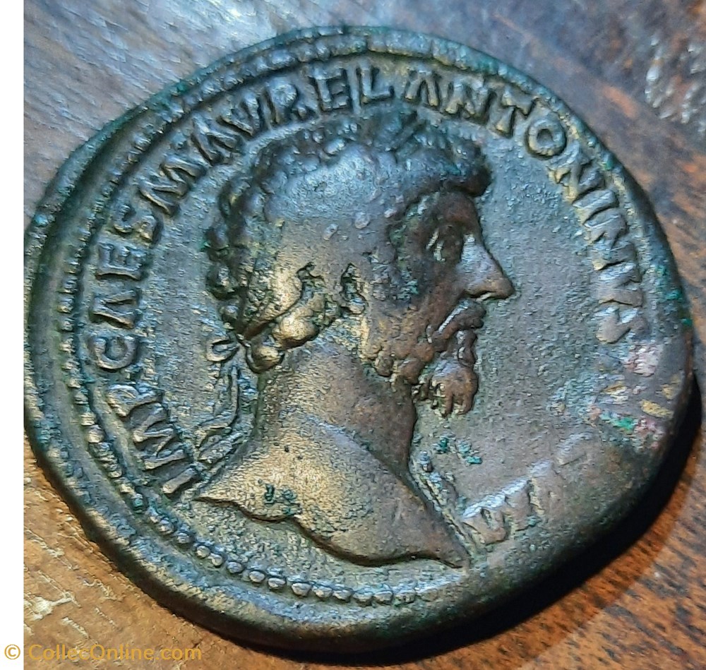 Marc Aurele A / Buste laure a d R / Marc Aurele et Lucius Vervs D 34.2 25.79g RIC 795 RCV 4962 C45 monnaie antique av jc ap romaine republicaine imperiale marc aurele a buste laure a d r marc aurele et lucius vervs d 34 2 25 79g ric 795 rcv 4962 c45