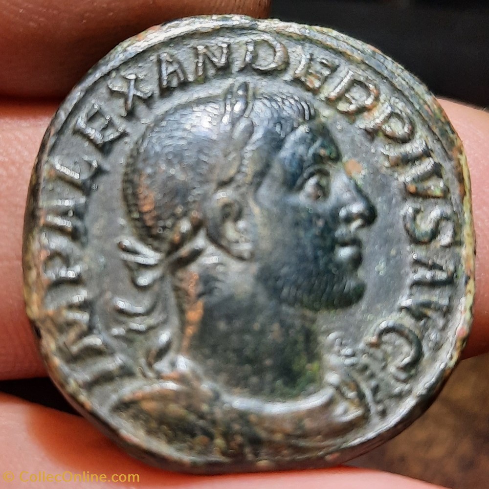 monnaie antiquite av jc ap romaine republicaine imperiale alexandre severe a tete lauree a d r sole marchant a g d30 5 p 23 61g rome 4 193