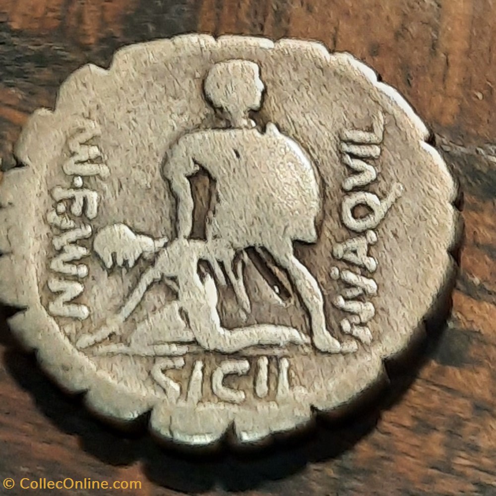 Aquillia A/Buste Virtus a d R/Guerrier relevant une femme -71 D19 P3.58g RCV336 monnaie antique av jc ap romaine republicaine imperiale aquillia a buste virtus a d r guerrier relevant une femme 71 d19 p3 58g rcv336