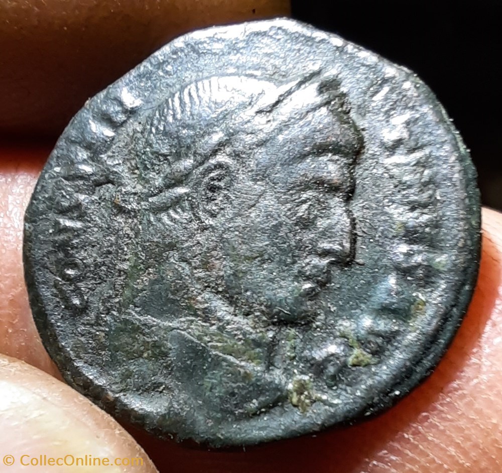 Constantin 1° A/ Tete lauree a d R/ Legende dans Couronne D18.8 P2.33g C123 RIC 233 monnaies antiquite av jc ap romaines republicaines imperiales constantin 1 a tete lauree a d r legende dans couronne d18 8 p2 33g c123 ric 233