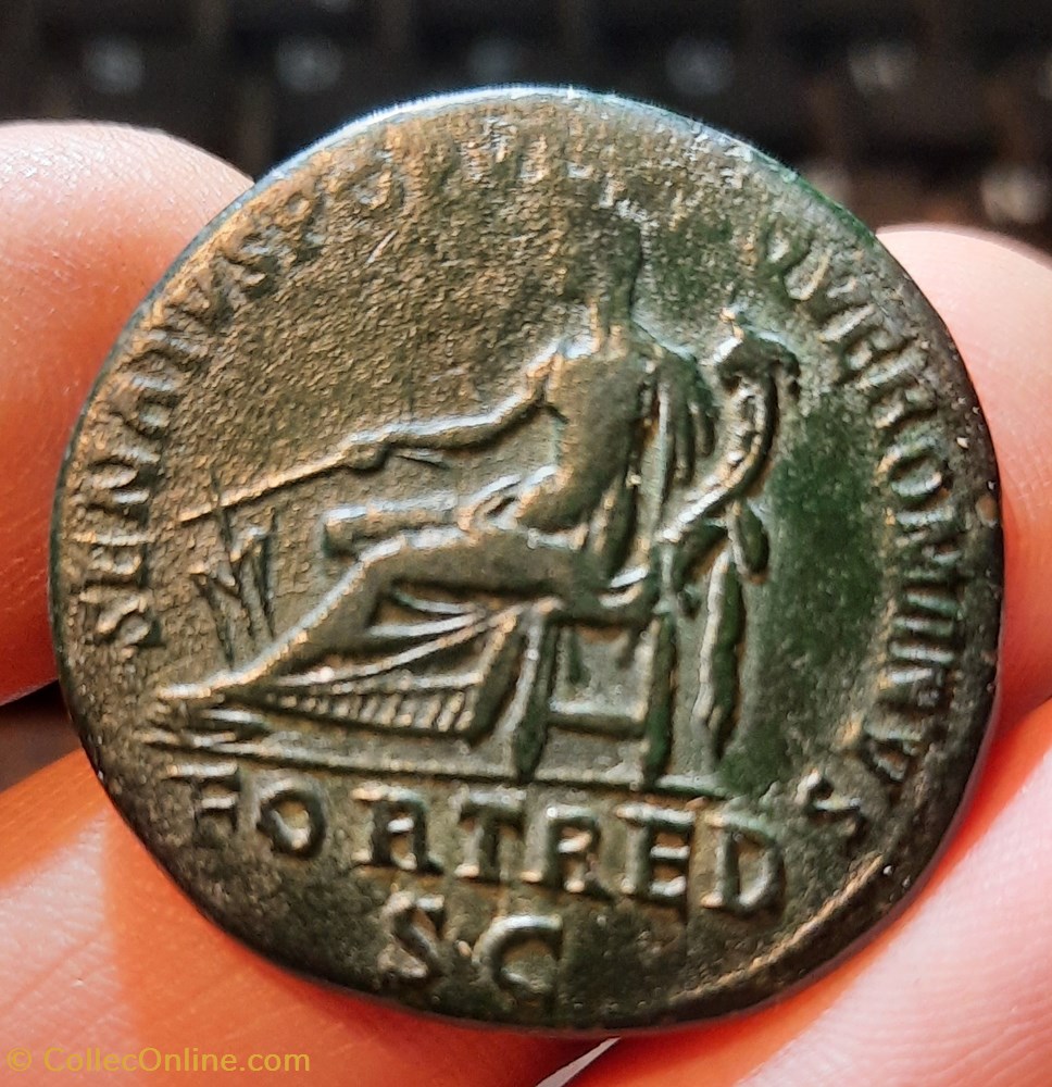 Trajan A/Buste laure a d R / Fortune assise a g D 33.7 P 24.72 C157 RIC 651 RCV 3192 monnaies antiquite av jc ap romaines republicaines imperiales trajan a buste laure a d r fortune assise a g d 33 7 p 24 72 c157 ric 651 rcv 3192