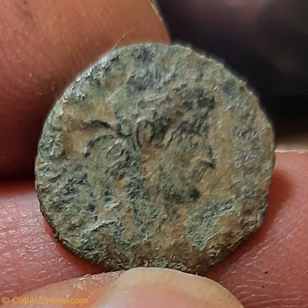 Constans A/ Buste diademe a d R/Phenix sur pierres D16.8 P 1.57g RIC 90 OU 91 ? monnaies antiquite av jc ap romaines republicaines imperiales constans a buste diademe a d r phenix sur pierres d16 8 p 1 57g ric 90 ou 91