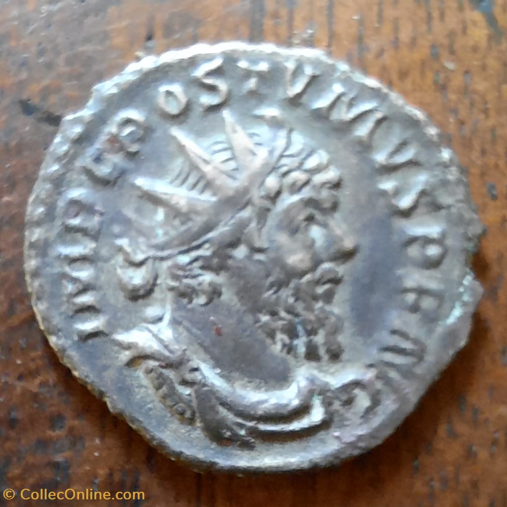 Postume A/Buste radie a d R/ Postume debout de face D19.5 P2.51 RCV 10983 C 331 RIC 325 monnaie antique av jc ap romaine republicaine imperiale postume a buste radie a d r postume debout de face d19 5 p2 51 rcv 10983 c 331 ric 325