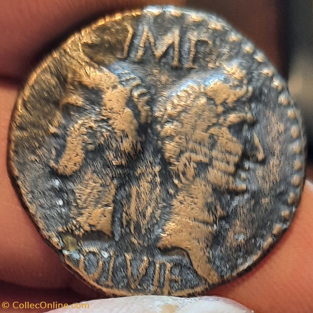 Nimes as A/Tetes adossees R/Crocodile -9-3 D 26.7 P12.67g LT2837 RIC160 RCV 1731 monnaies antiquite av jc ap gauloises nimes as a tetes adossees r crocodile 9 3 d 26 7 p12 67g lt2837 ric160 rcv 1731
