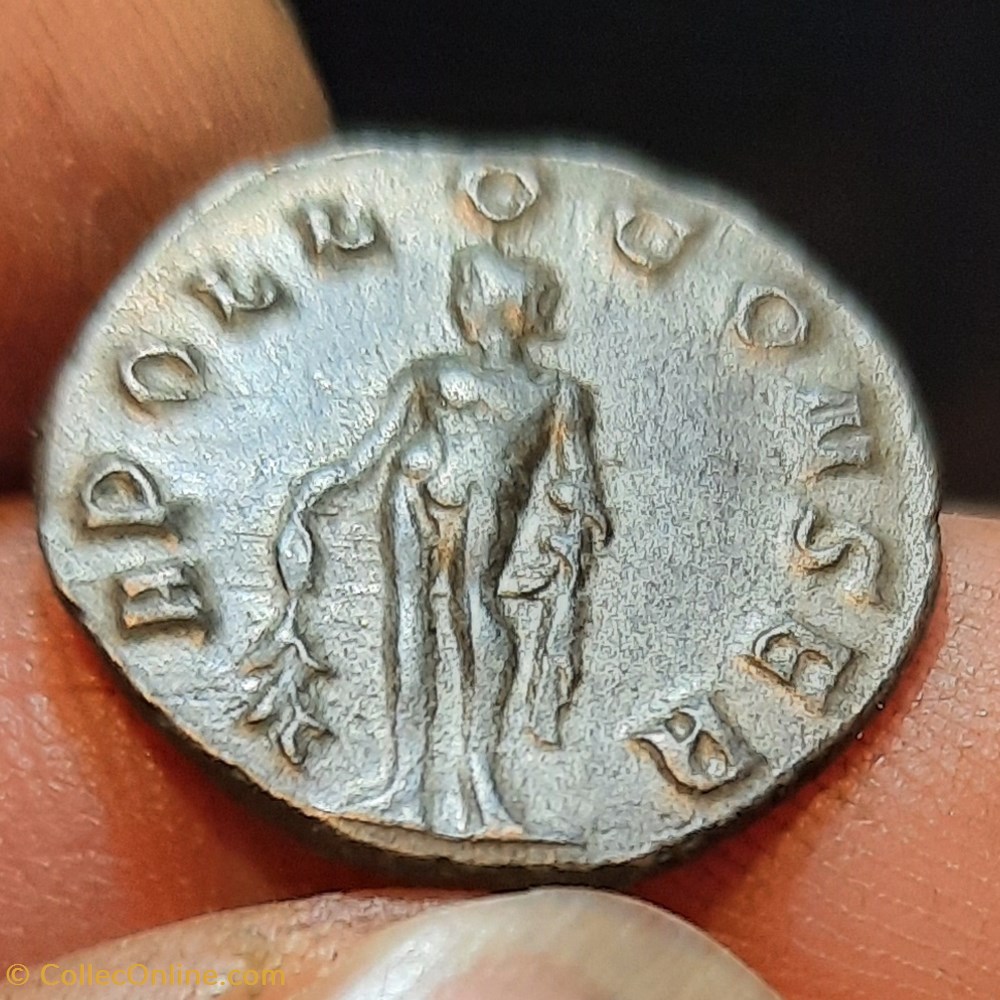 Gallien A/Teteradiee a d R/Appolon debout a g +263+264 D19 P2.78g RIC468 C89 monnaies antiquite av jc romaines republicaines imperiales gallien a teteradiee a d r appolon debout a g 263 264 d19 p2 78g ric468 c89