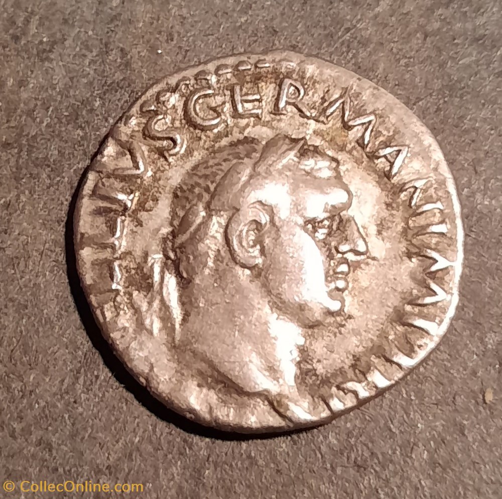 Vitellius A/Tete lauree a d R/Trepied Delphien +07.12.69 D 18.3 P3.43g RCV2201 C111 RIC 109 monnaie antique av jc ap romaine republicaine imperiale vitellius a tete lauree a d r trepied delphien 07 12 69 d 18 3 p3 43g rcv2201 c111 ric 109