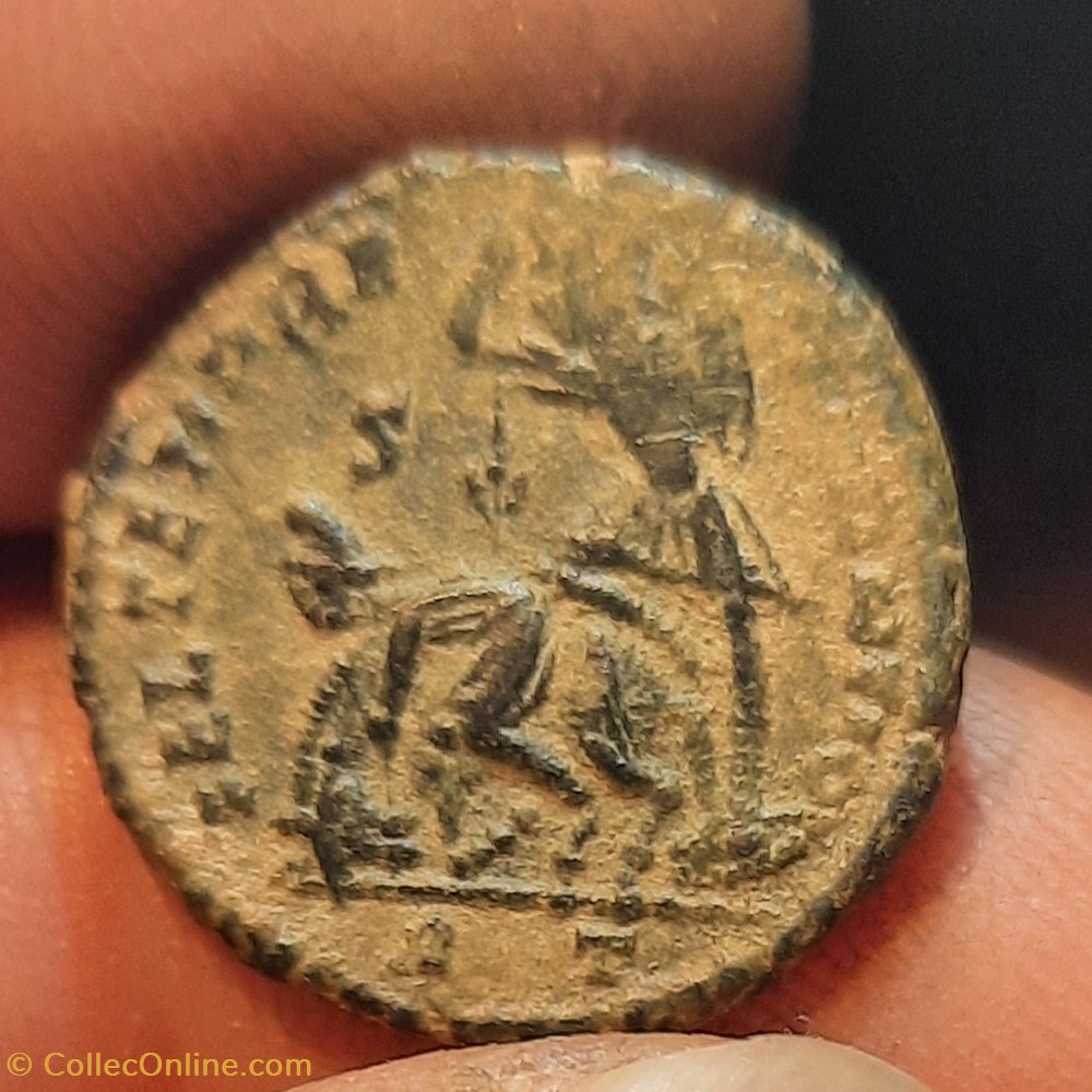 monnaies antiquite jc ap romaines republicaines imperiales constance 2 a tete ldiademee a d r soldat et cavalier au sol 352 355 d19 p4 50g ric 266