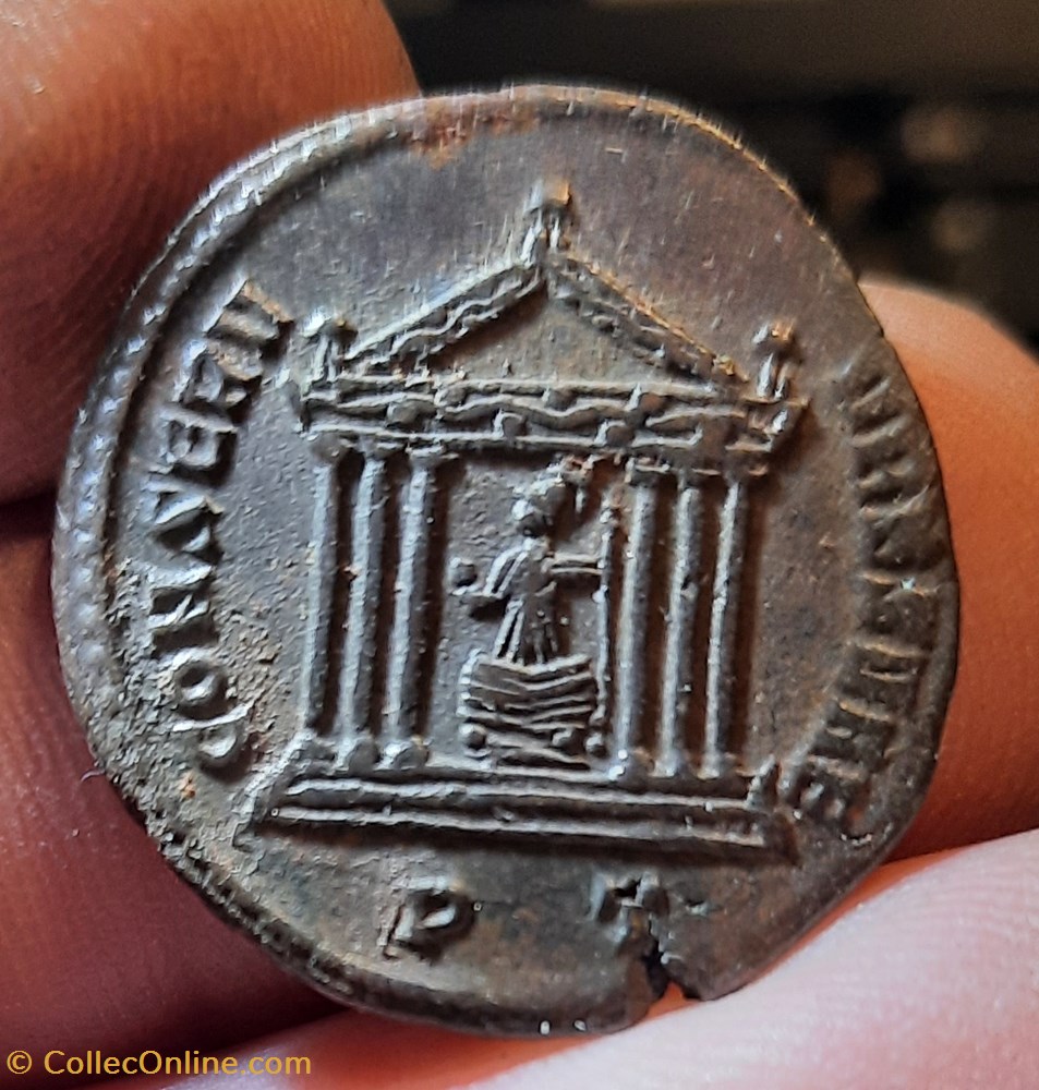Maxence A/ Tete lauree d R/ Temple hexastyle +308+310 D24.8 P8.57g C39 RIC 108 monnaies antiquite av jc ap romaines republicaines imperiales maxence a tete lauree d r temple hexastyle 308 310 d24 8 p8 57g c39 ric 108