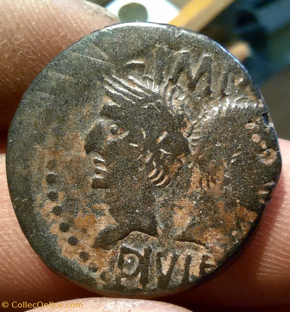 Nimes As A/Tetes adossees Auguste et Agrippa R/Crocodile -16-10 D25.7 P3.06g monnaies antiquite av jc ap romaines provinciales nimes as a tetes adossees auguste et agrippa r crocodile 16 10 d25 7 p3 06g