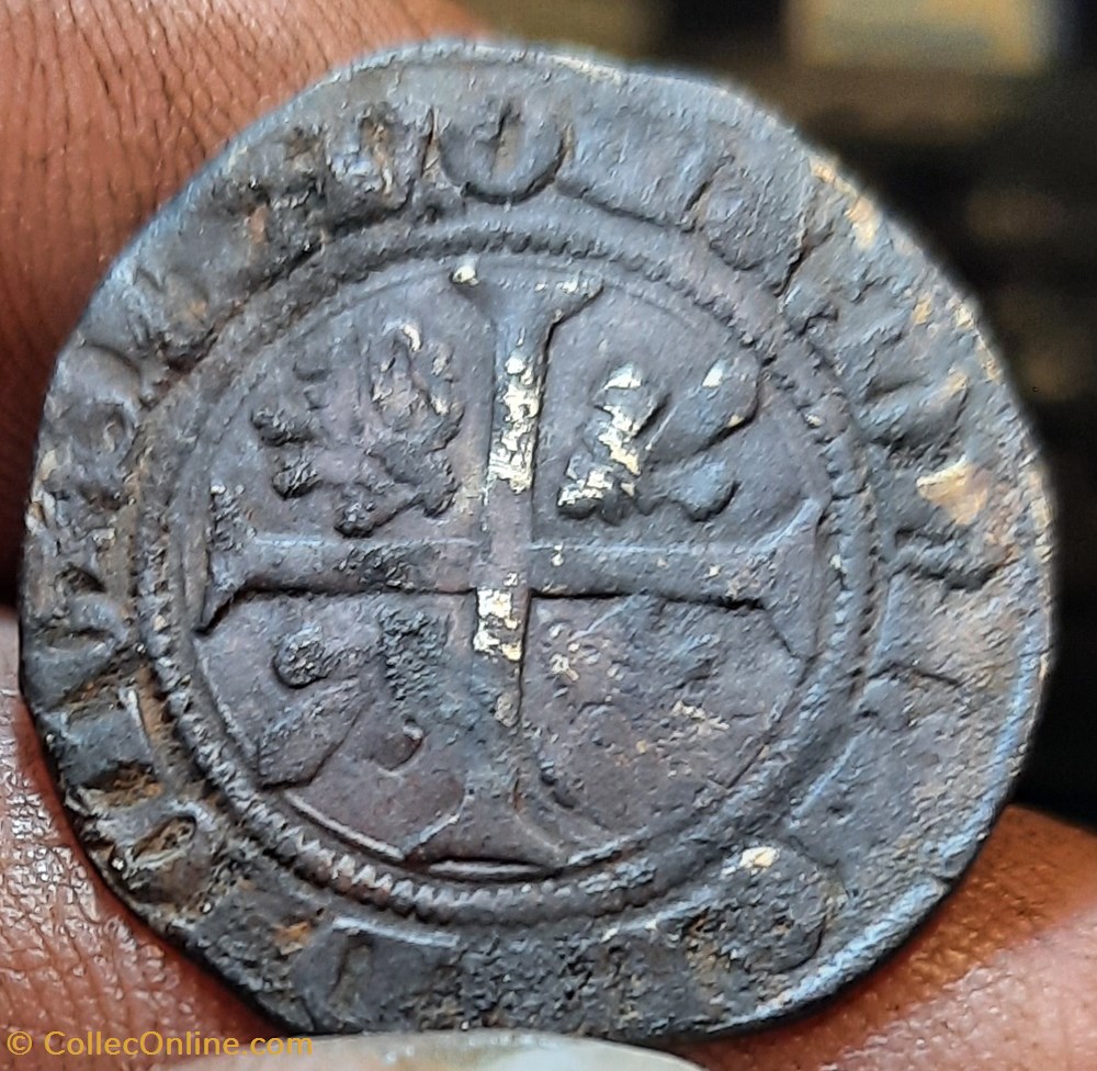 Jean sans peur A/ Ecu ecartele R/ Croix cantonnee +1412 D25.6 P2.48g bd1224 PA5723(133/5) monnaies europe medievale france feodales jean sans peur a ecu ecartele r croix cantonnee 1412 d25 6 p2 48g bd1224 pa5723 133 5