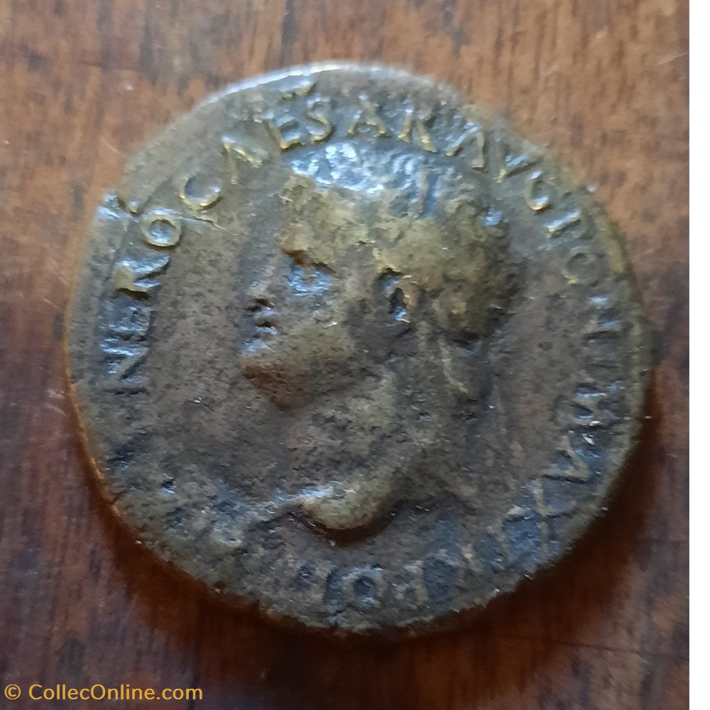 Neron A/Tete lauree a g R/Rome assise a g D35.9 P 22.79 RCV1961 C 268 RIC 517 monnaie antique av jc ap romaine republicaine imperiale neron a tete lauree a g r rome assise a g d35 9 p 22 79 rcv1961 c 268 ric 517