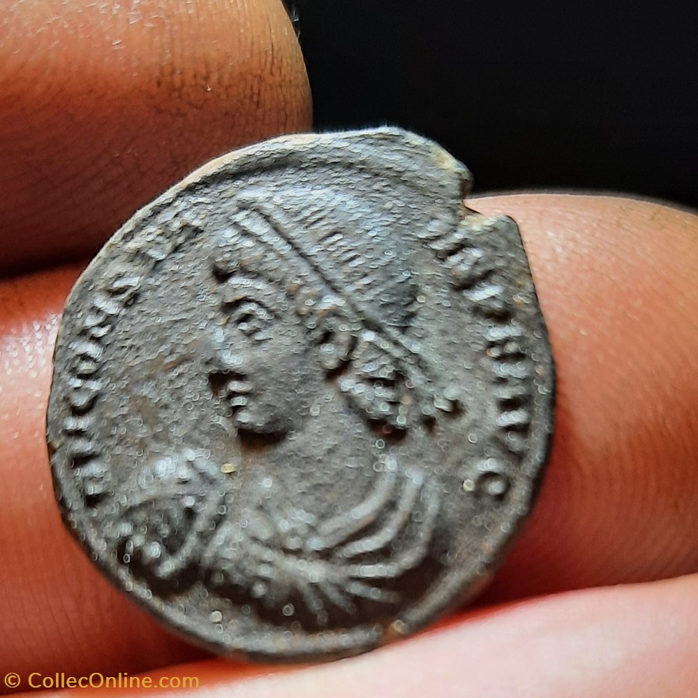 Constans A/Buste laure a g R/ Soldat et personnage +348+350 D21P4.02g RIC103 C19 monnaies antiquite av jc ap romaines republicaines imperiales constans a buste laure a g r soldat et personnage 348 350 d21p4 02g ric103 c19