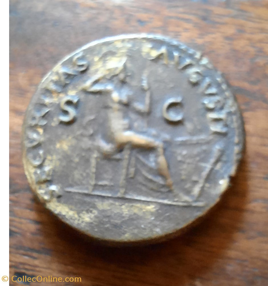Neron A/Tete lauree a d R/Securite assise a d D28.5 P12.81 RCV1968 C 325 RIC 597 monnaie antique av jc ap romaine republicaine imperiale neron a tete lauree a d r securite assise a d d28 5 p12 81 rcv1968 c 325 ric 597