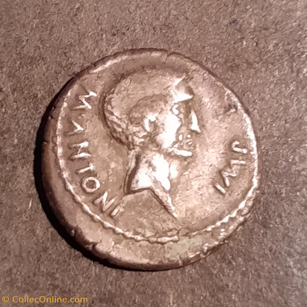 Marc Antoine A/Tete nue a d R/Temple distyle de sol -42 D 17.3 P3.85 RCV 1467 C12 RRC496/1 monnaie antique av jc ap romaine republicaine imperiale marc antoine a tete nue a d r temple distyle de sol 42 d 17 3 p3 85 rcv 1467 c12 rrc496 1