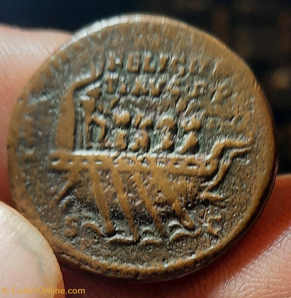 Marc Aurele A /Tete lauree a d R/ Galere a d D24.8 P 10.78g C191 RIC1195 monnaies antiquite av jc ap romaines republicaines imperiales marc aurele a tete lauree a d r galere a d d24 8 p 10 78g c191 ric1195