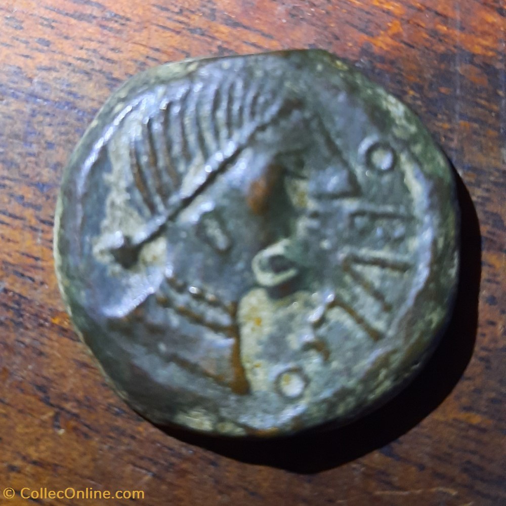 Iberique Obulco A /Tete feminine a d R / Araire Epis a g -200-100 D27.4 P9.49g Feugere OBU34 monnaie antique av jc ap gauloise iberique obulco a tete feminine a d r araire epis a g 200 100 d27 4 p9 49g feugere obu34