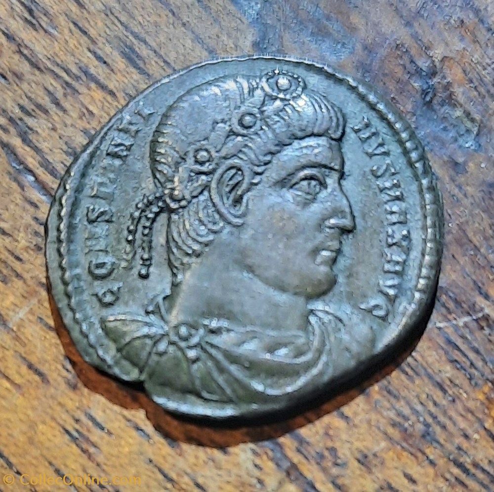 Constantin 1° A/Buste laure a d R/ Soldats et etendards +330+331 D17.7 P 2.66 RIC 327 LRBC531 monnaie antique av jc ap romaine republicaine imperiale constantin 1 a buste laure a d r soldats et etendards 330 331 d17 7 p 2 66 ric 327 lrbc531