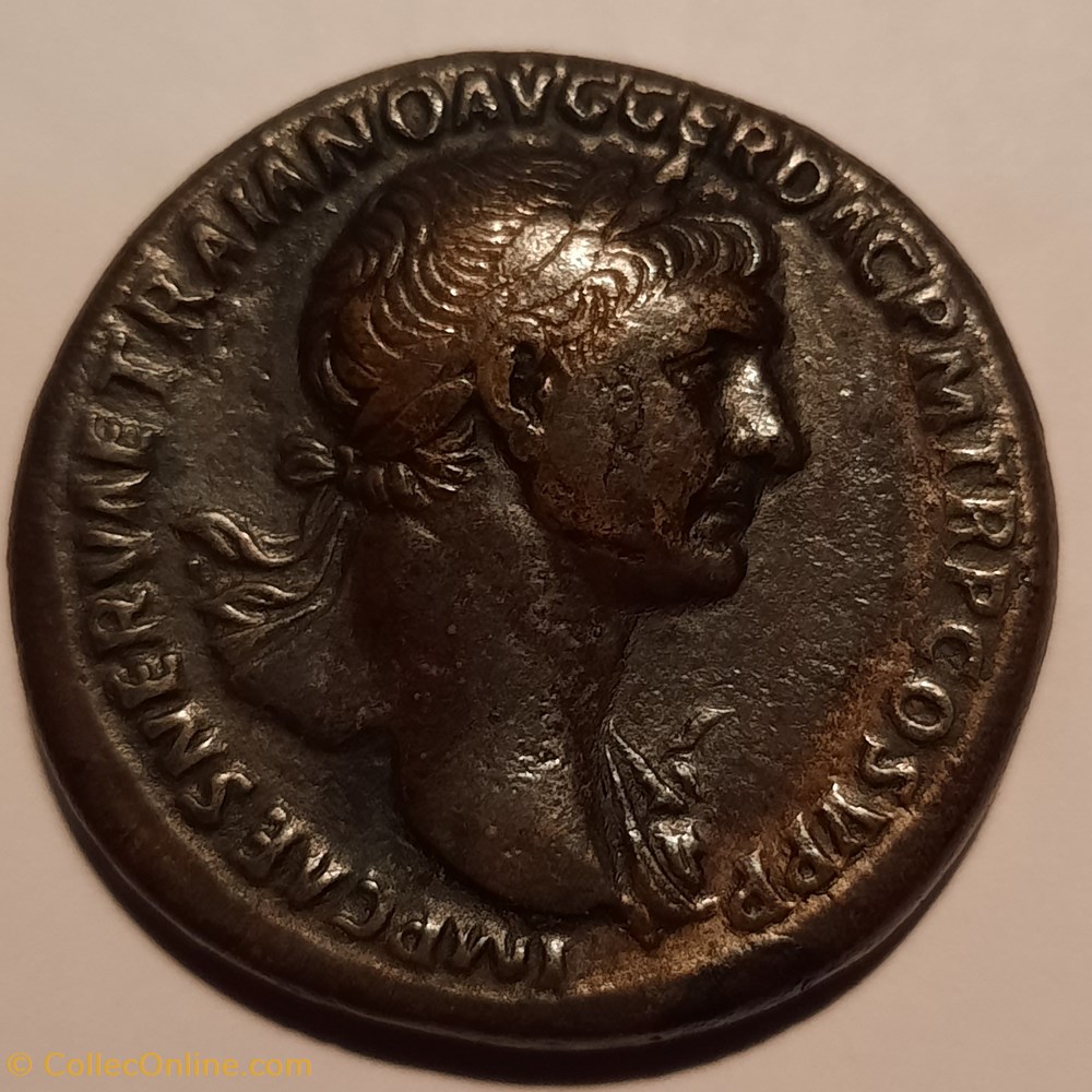 Trajan A/Buste lauree a d R/La Paix debout a g +107 D33.5 P 24.51 RCV3198 C407 RIC503 2 monnaie antique av jc ap romaine republicaine imperiale trajan a buste lauree a d r la paix debout a g 107 d33 5 p 24 51 rcv3198 c407 ric503