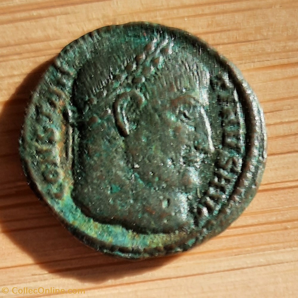 Constantin 1° A / Tete lauree a d R / Legende dans couronne D18.8 P3.02g RIC123 C 123 RCV16221 monnaie antique av jc ap romaine republicaine imperiale constantin 1 a tete lauree a d r legende dans couronne d18 8 p3 02g ric123 c 123 rcv16221