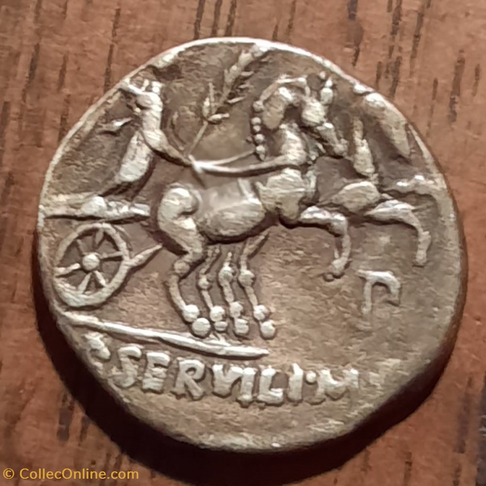 Servilia A/Buste de Minerve a g R/Victoire dans une bige -100 D18.1 P3.79 g RCV 207 monnaie antique av jc ap romaine republicaine imperiale servilia a buste de minerve a g r victoire dans une bige 100 d18 1 p3 79 g rcv 207