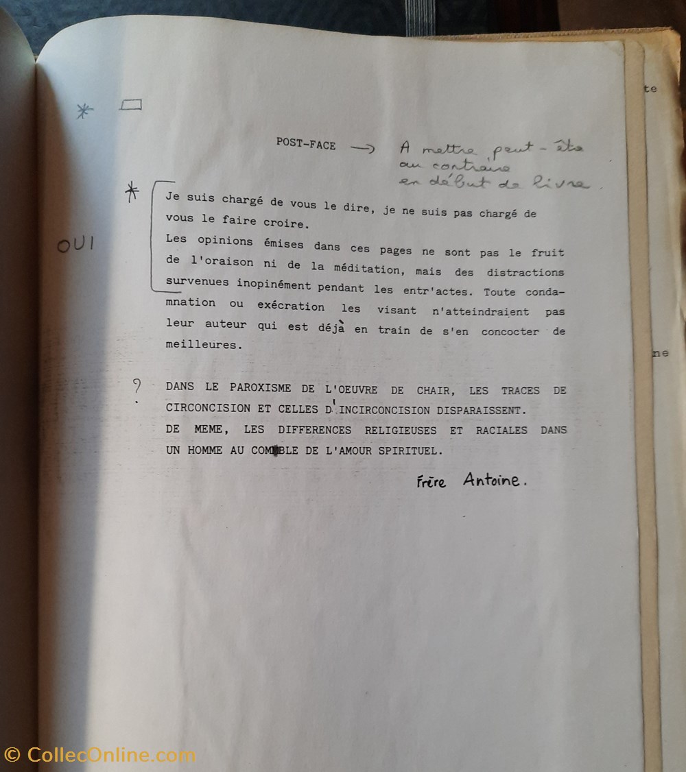 livres bd revues manuscrit dactylographie avant impression original de frere antoine hermite de roquebrune 83