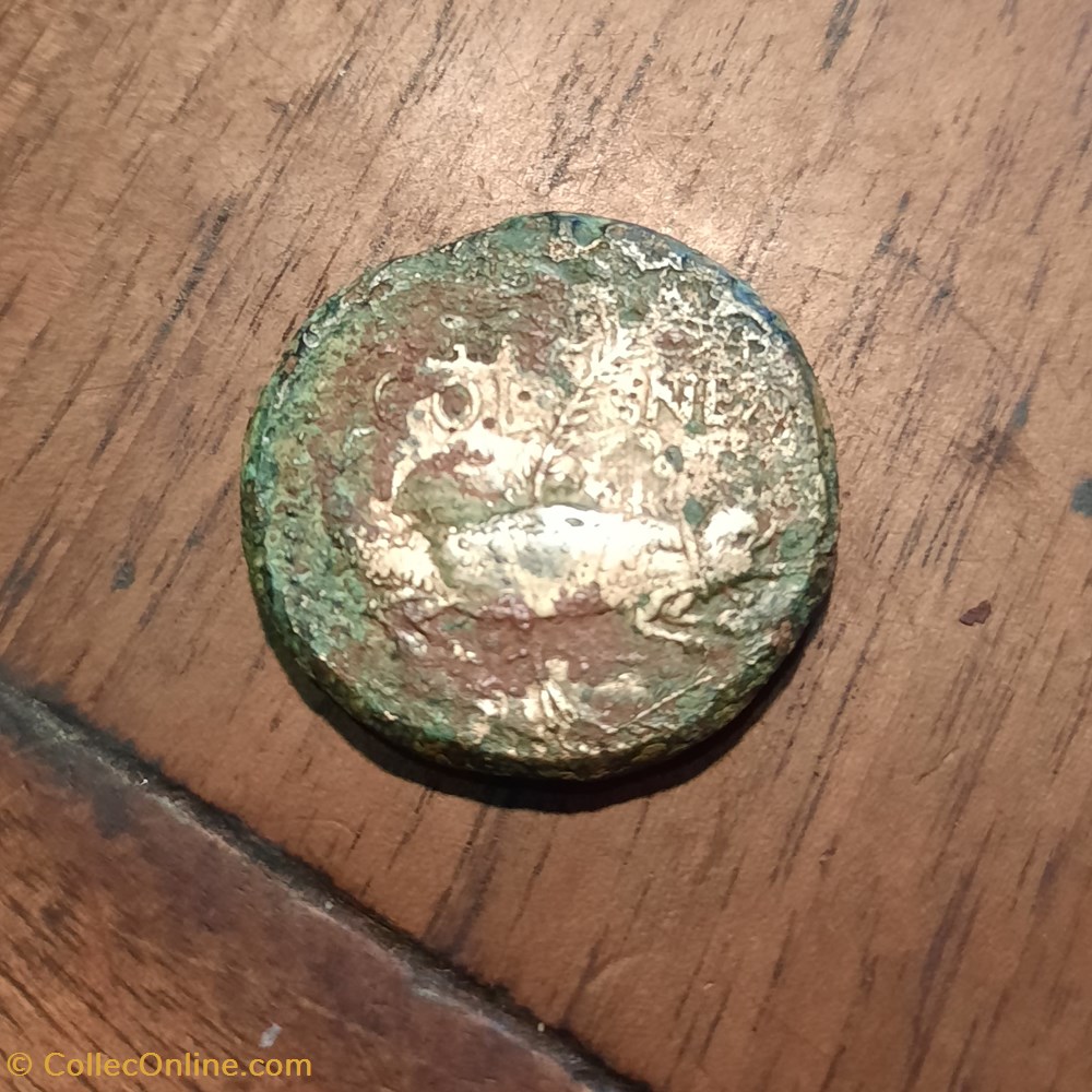 Nimes Dupondius 1°serie A/Tetes adossees Agrippa barbu R/Crocodile COL NEM D29.5 P17.47 RIC 155 monnaies antiquite av jc ap nimes dupondius 1 serie a tetes adossees agrippa barbu r crocodile col nem d29 5 p17 47 ric 155