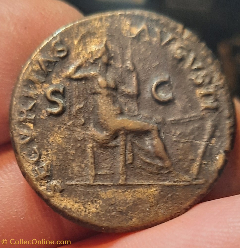 Neron A /Tete lauree a d R/Securite assise a d D28.5 P 12.81g C325 RIC597 RCV1968 monnaies antiquite av jc ap romaines republicaines imperiales neron a tete lauree a d r securite assise a d d28 5 p 12 81g c325 ric597 rcv1968