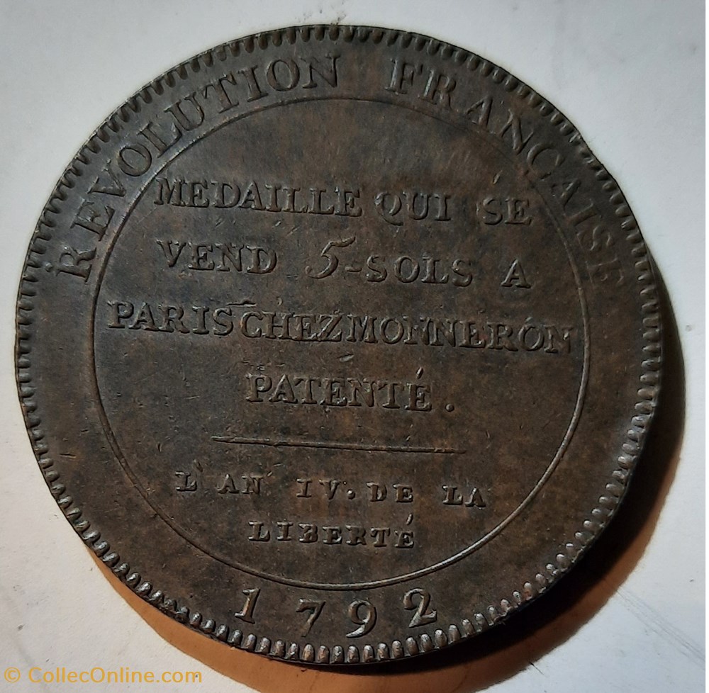 monnaie france moderne monneron 5 sols a pacte federatif r medaille 5 sols d38 2 p 25 28g vg293 maz 148 br 224c