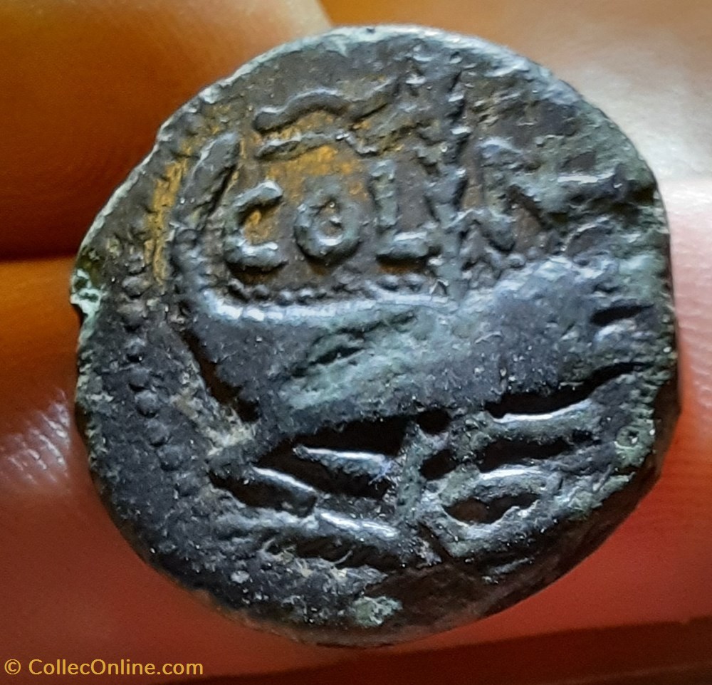 Nimes dupondius type 2 A/Tetes adossees Octave et Agrippa R/Crocodile -16-15 D24.8 P9.79g monnaies antiquite jc ap romaines provinciales nimes dupondius type 2 a tetes adossees octave et agrippa r crocodile 16 15 d24 8 p9 79g
