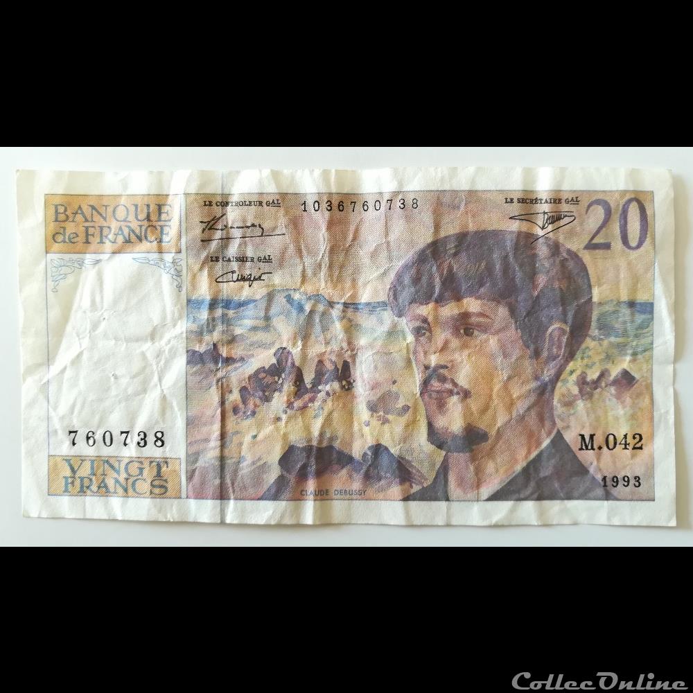 Billet de 20 Francs 1993 france banque xxe billet de 20 francs 1993