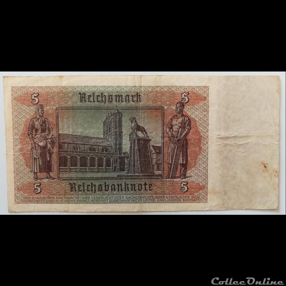 billet allemagne assignat 5 reichmarks iii reich 1942