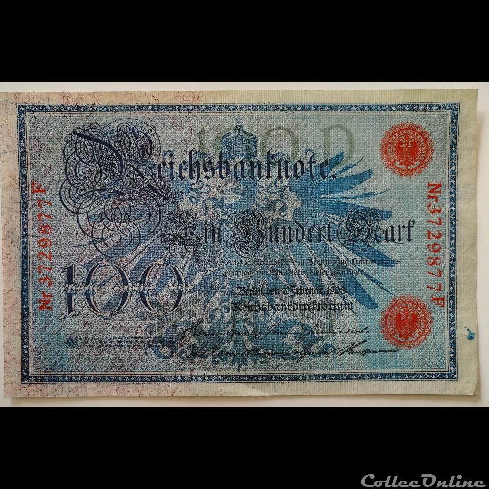 100 Reichmarks février 1908 billet allemagne banque de france xxe 100 reichmarks fevrier 1908