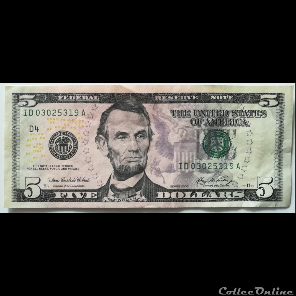 etat uni de necessite billet 5 dollars 2006