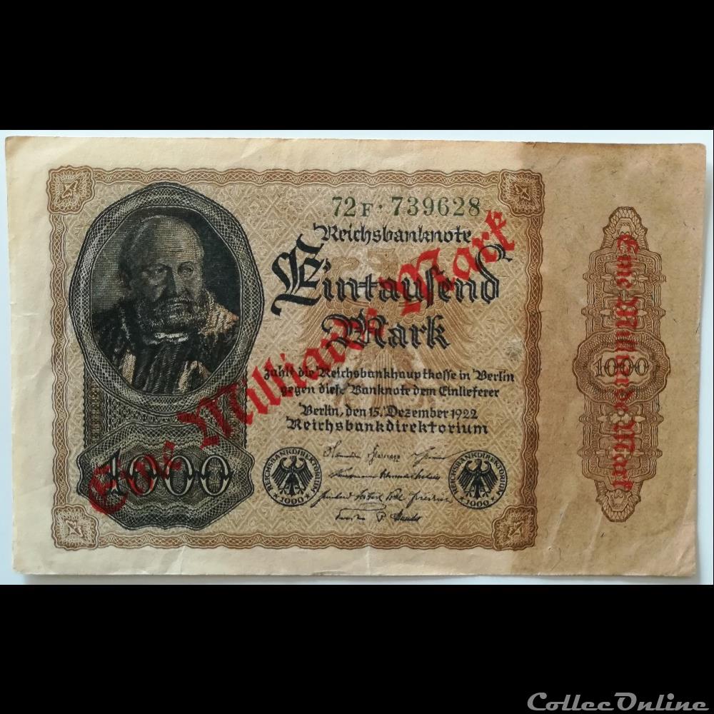 billet allemagne 1 milliarde reichmarks decembre 1922